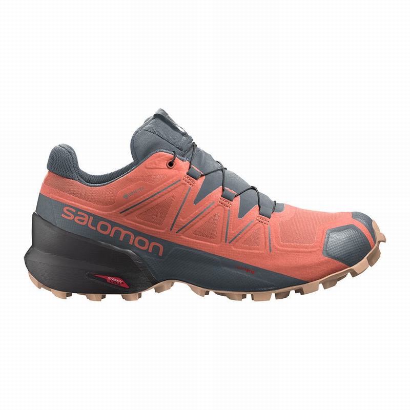 Salomon Israel SPEEDCROSS 5 GORE-TEX - Womens Trail Running Shoes - Orange/Grey (JEUW-85624)